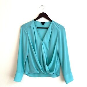 Halogen Aqua Pastel Blue V-Neck Wrap Long Sleeve Blouse